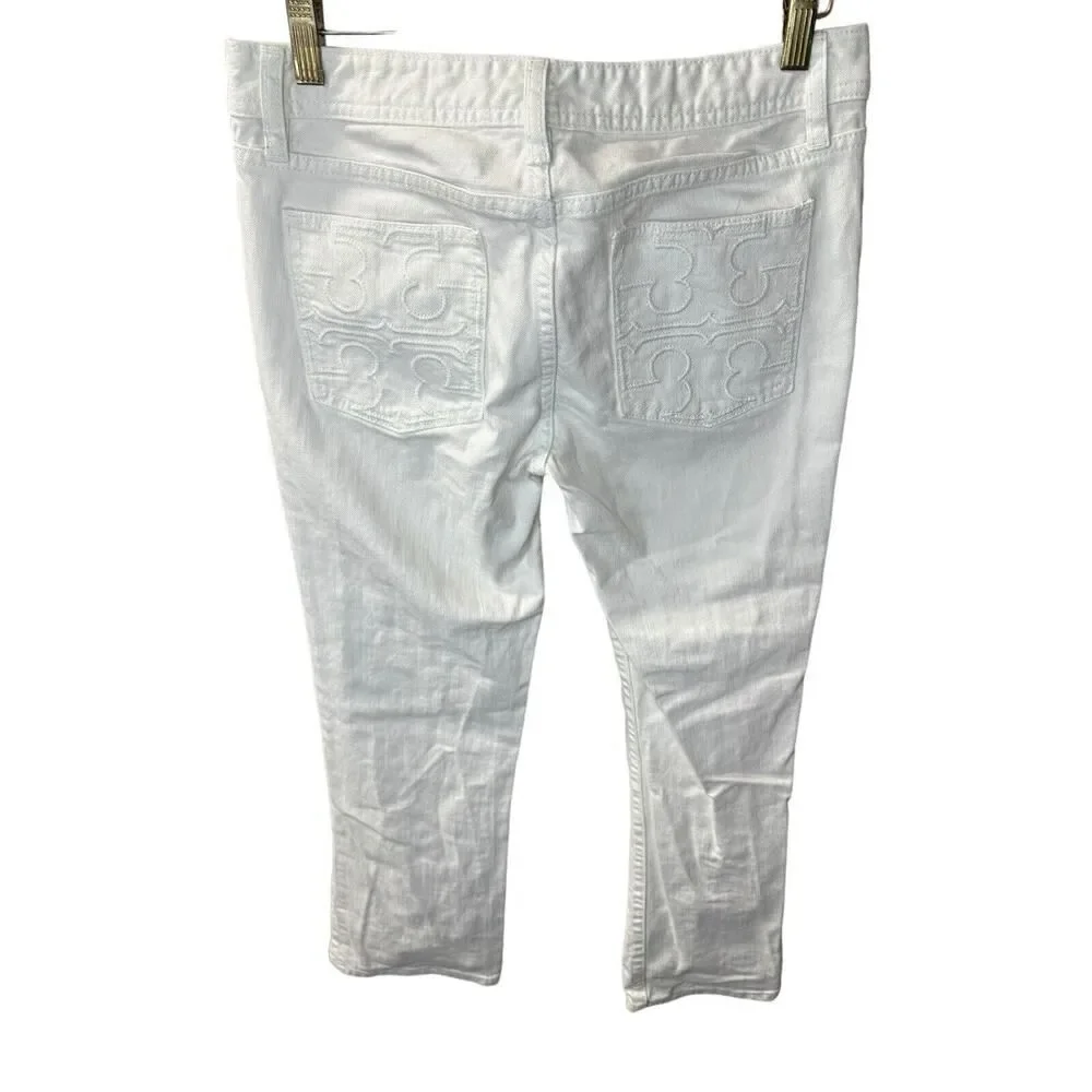 Tory Burch white classic Tory boot Jeans White pockets logo sz 28
